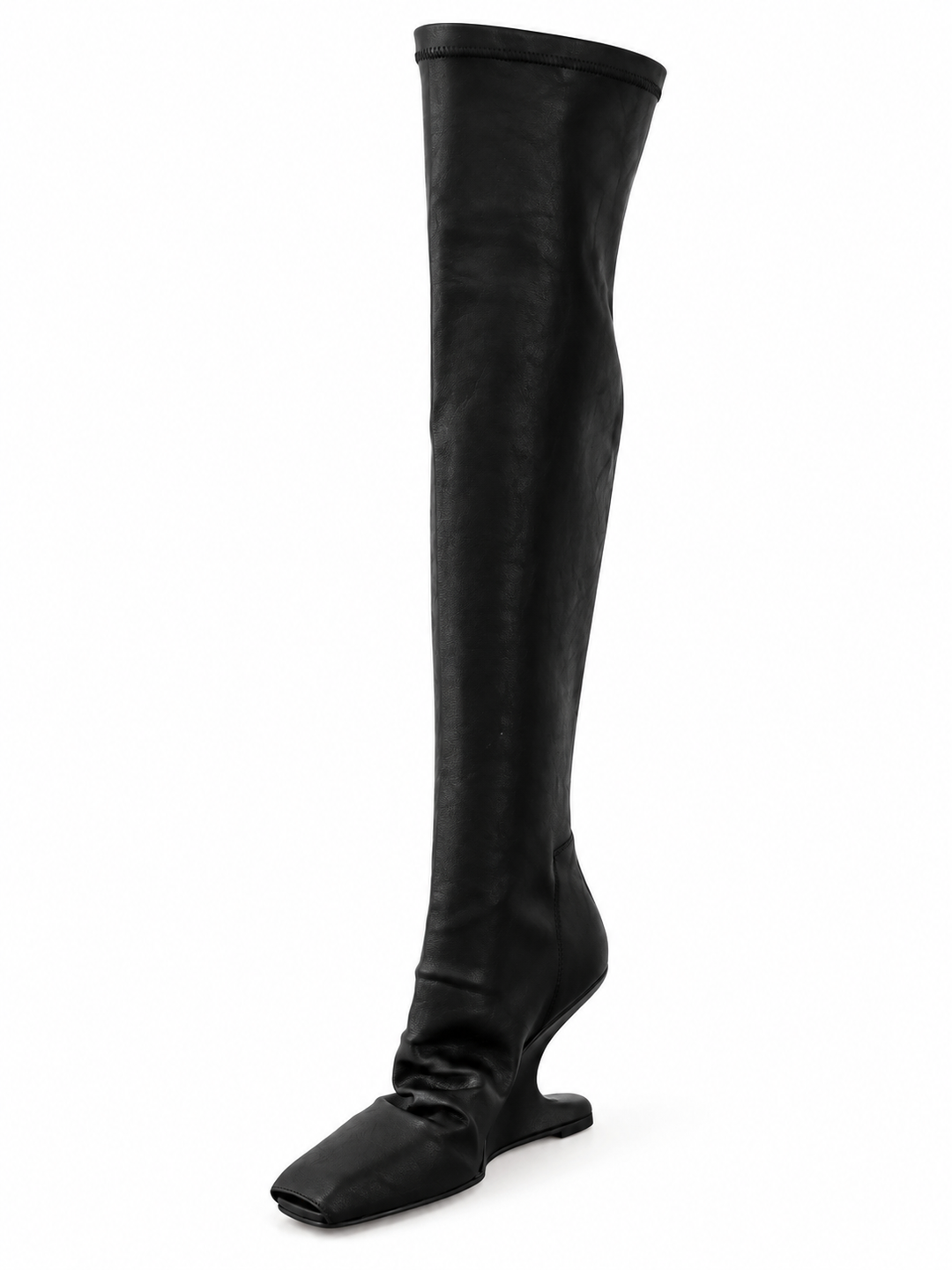 SAVDU LEATHER SCULPTURED HEEL OVER THE KNEE BOOTS