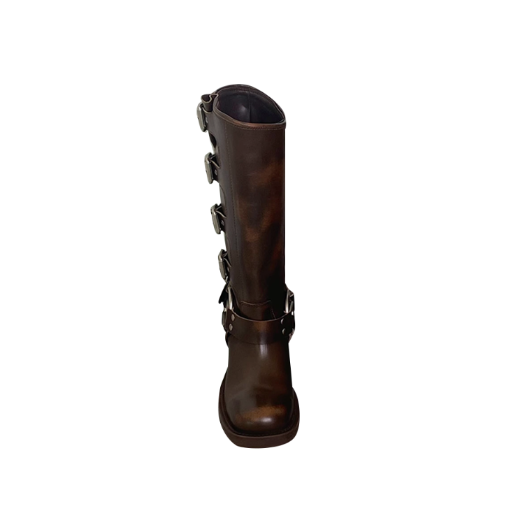 HAUGA Buckled Leather Knee High Boots