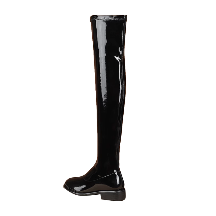 HENCA Patent Leather Flat Knee High Boots