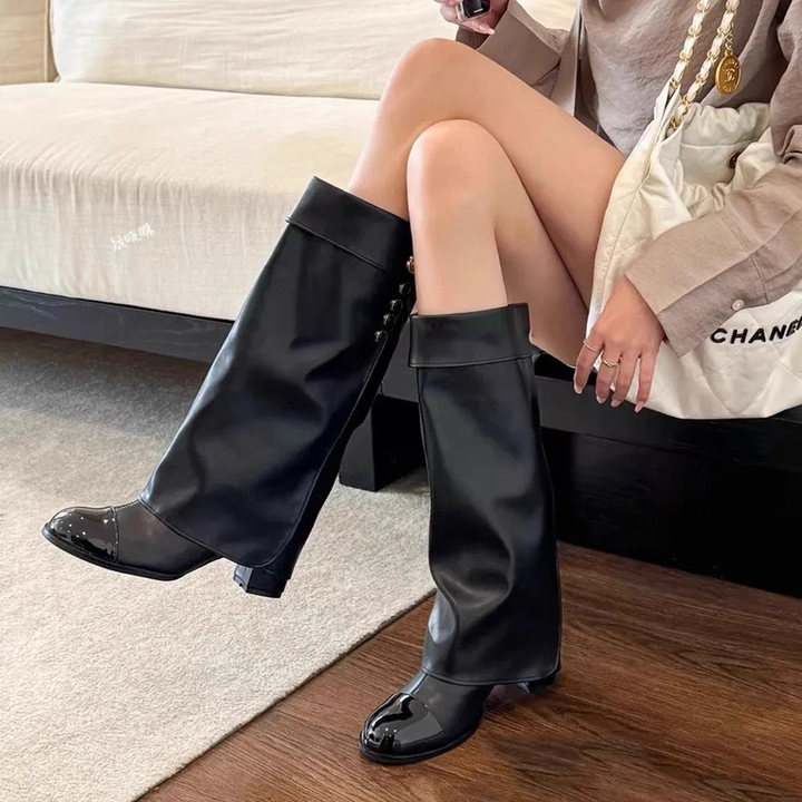 HUVCI Button Knee High Boots