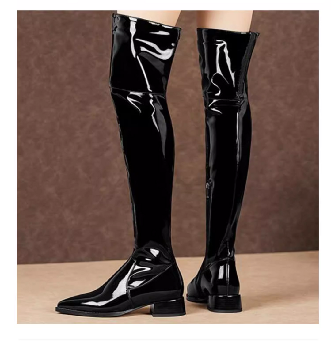 JOLRE Patent Leather Over The Knee Boots