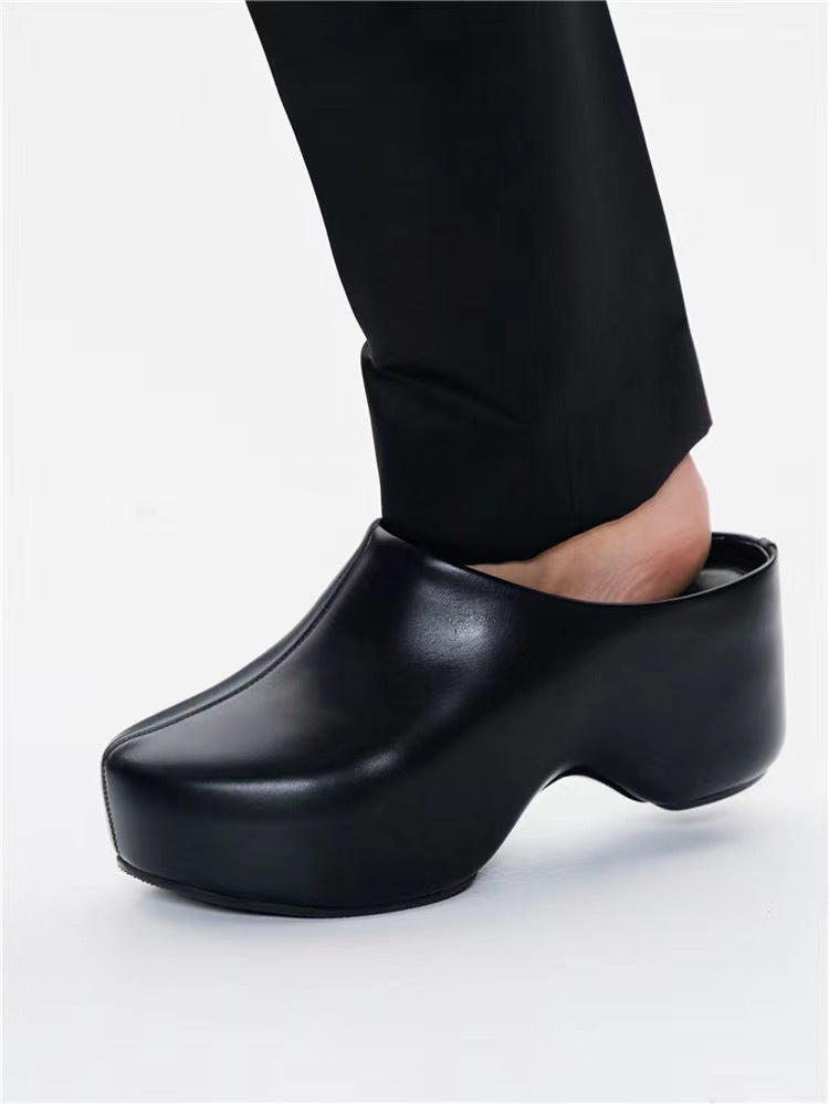 KEHUI Leather Platform Mules Sandals