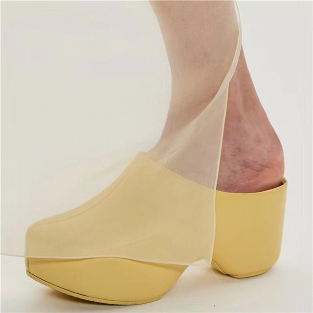 KEHUI Leather Platform Mules Sandals