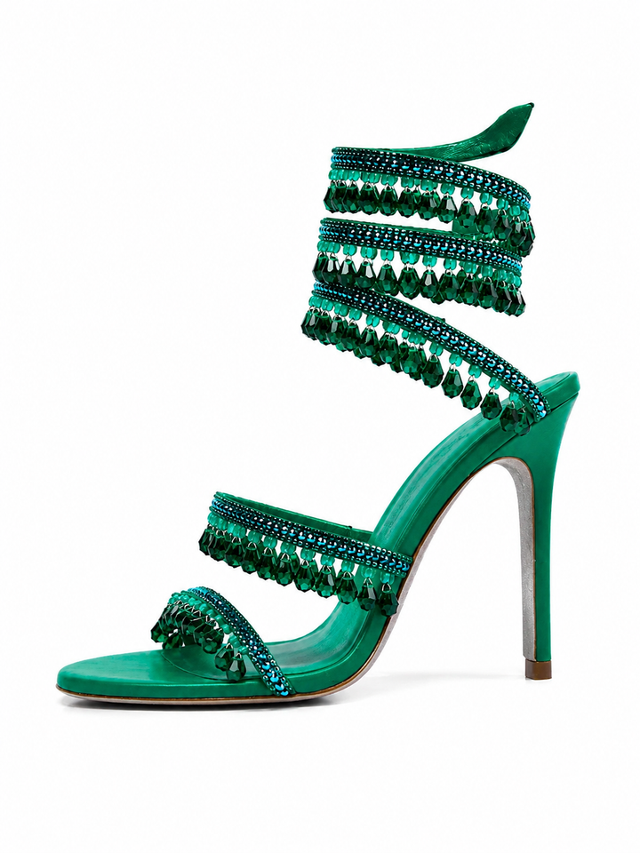 GILDA Serpentina Drip Crystal Wrap Heels Sandals