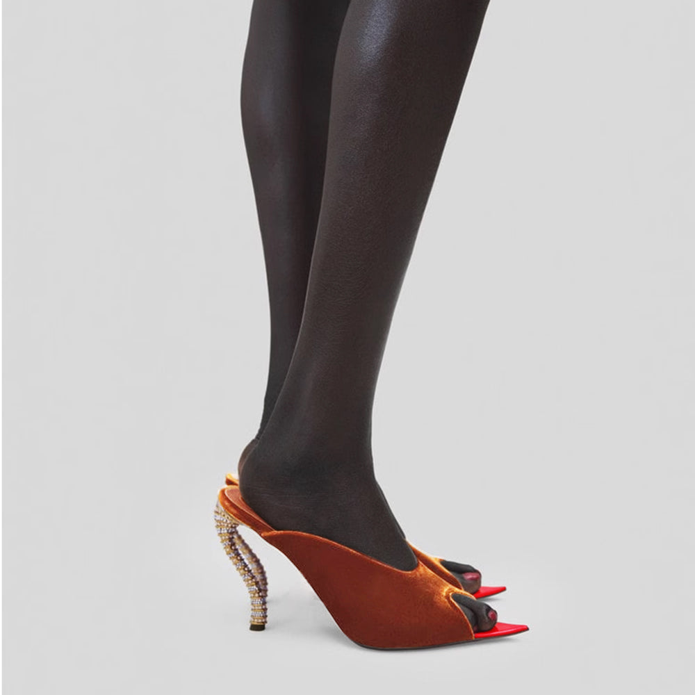 LAKWI Sculptured Heel Mules Sandals