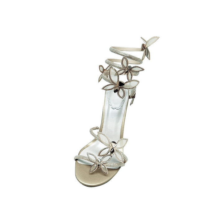 LERUY Diamante Butterfly Wrap High Heel Sandals