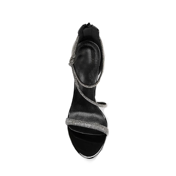 LEVIA Diamante Mid Heel Sandals - 8cm
