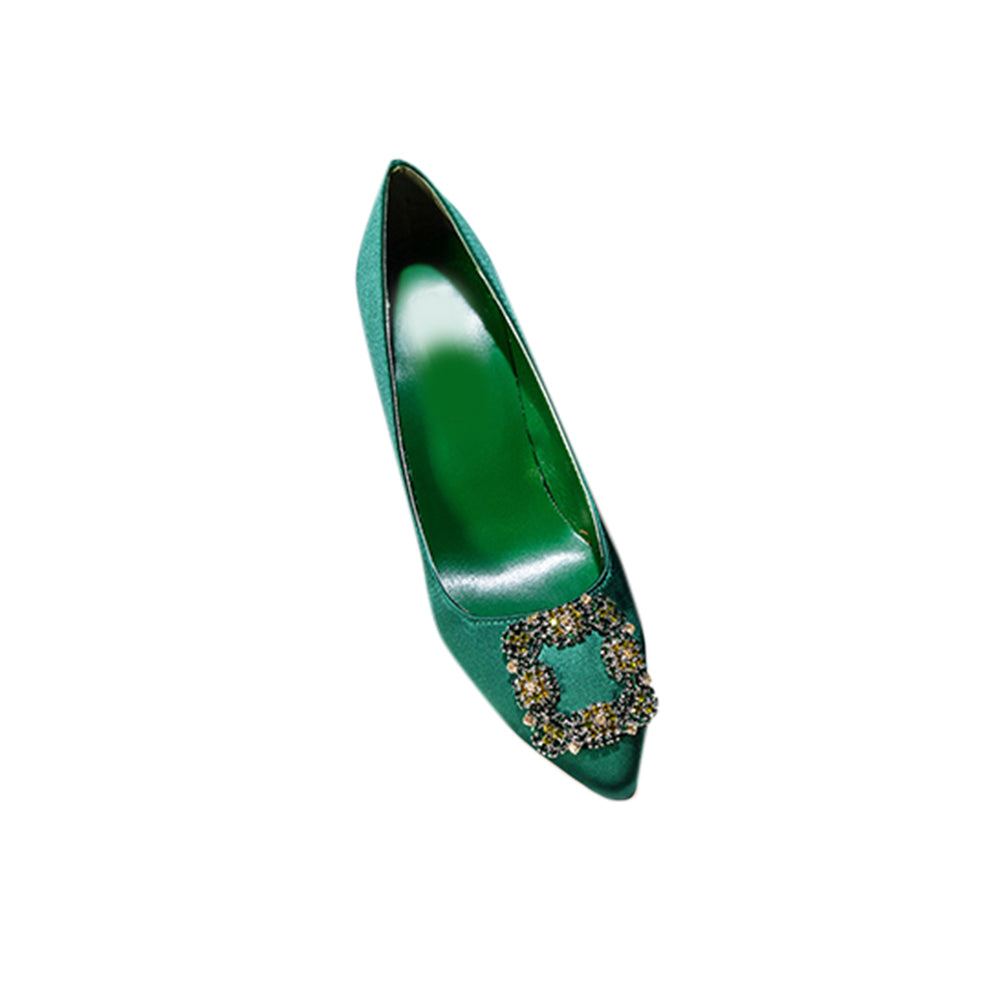 MIRKO Diamante Embellished Satin Mid Heel Pumps - 6cm