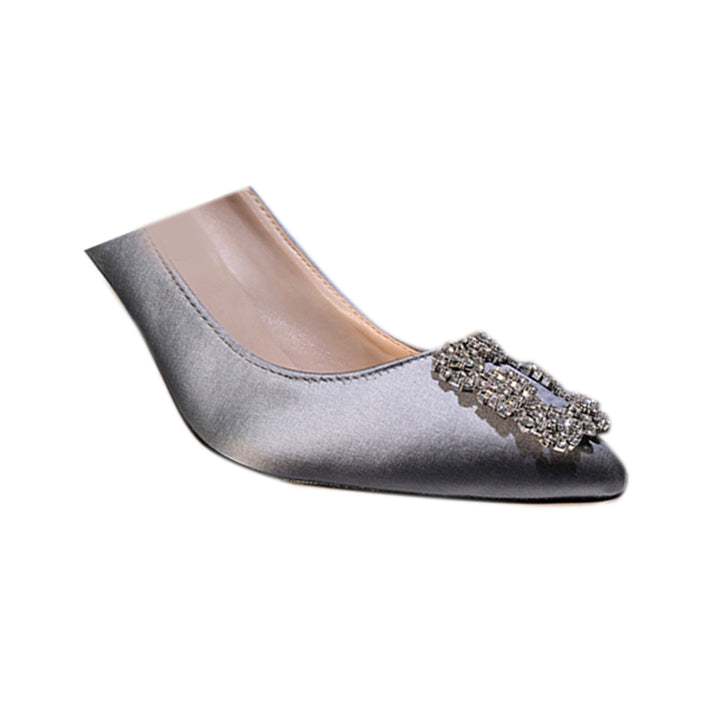MIRKO Diamante Embellished Satin Mid Heel Pumps - 8cm
