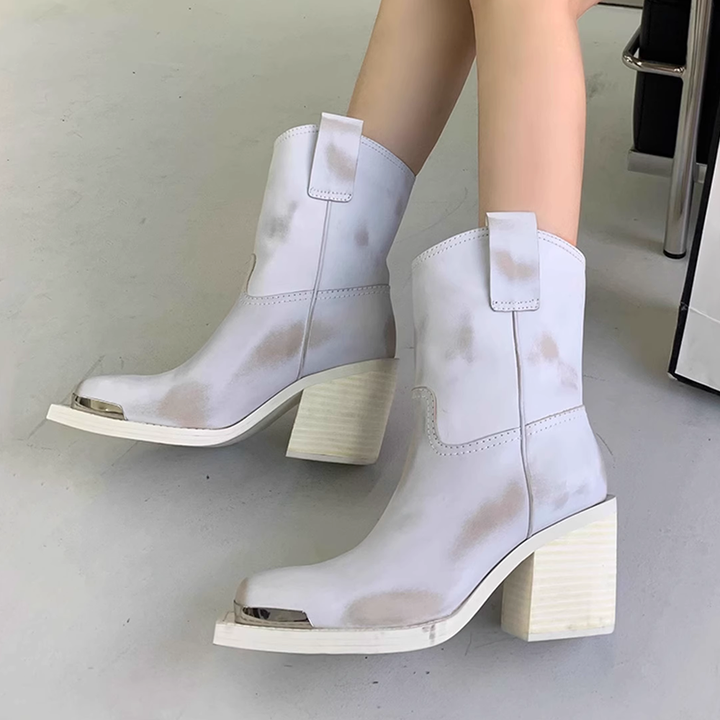 NANVU Block Heel Ankle Boots