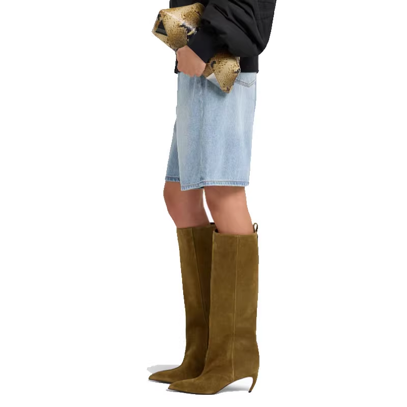 NEHRA Curved Heel Knee High Boots