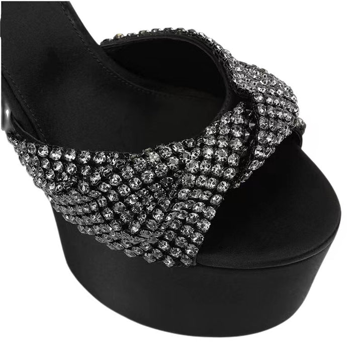 POITU Diamante Block Heel Platform Sandals
