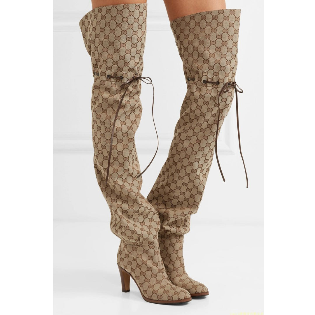 RIMGA Printed Lace Up Over The Knee Boots