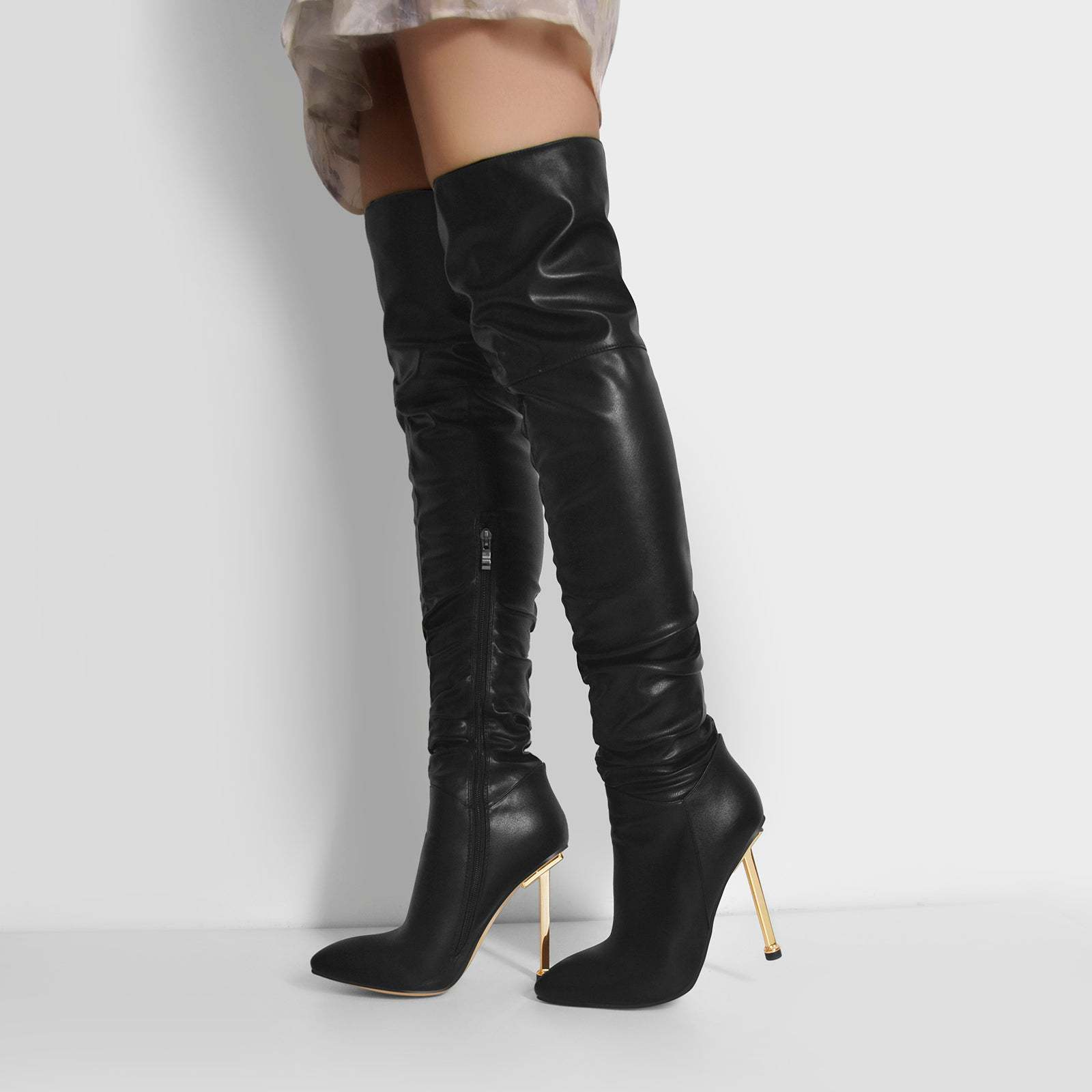 Black SALVA Stiletto Heel Over The Knee Boots | i The Label – I The Label