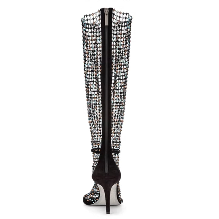 SAVBI DIAMANTE MESH KNEE HIGH BOOTS - 7.5CM