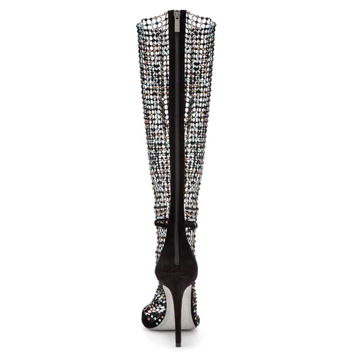 SAVBI DIAMANTE MESH KNEE HIGH BOOTS - 9.5CM