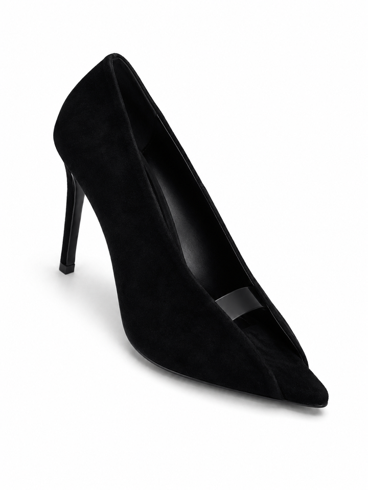 SEVTB SUEDE & PVC OPEN VAMP HIGH HEEL PUMPS