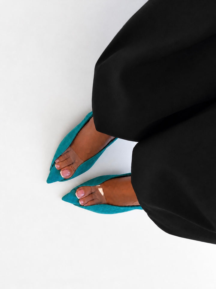 SEVTB SUEDE & PVC OPEN VAMP HIGH HEEL PUMPS