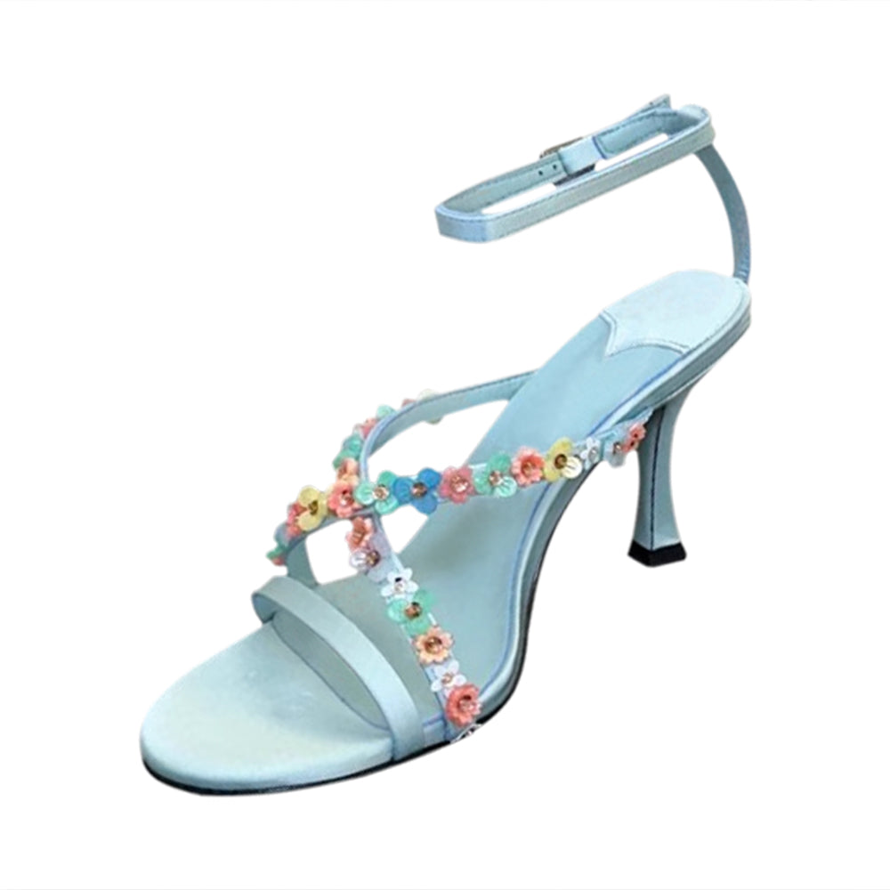 SMERA Flower Ankle Strap Mid Heel Sandals