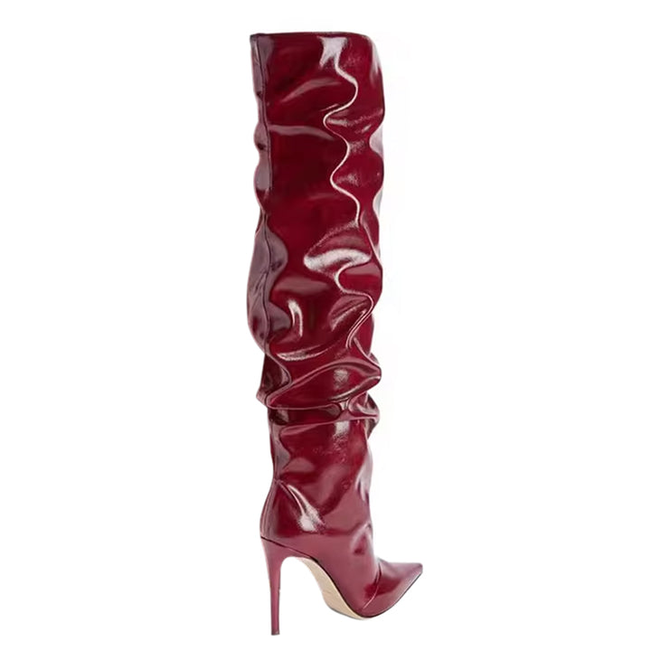 SONUI Patent Leather Stiletto High Heel Knee High Boots