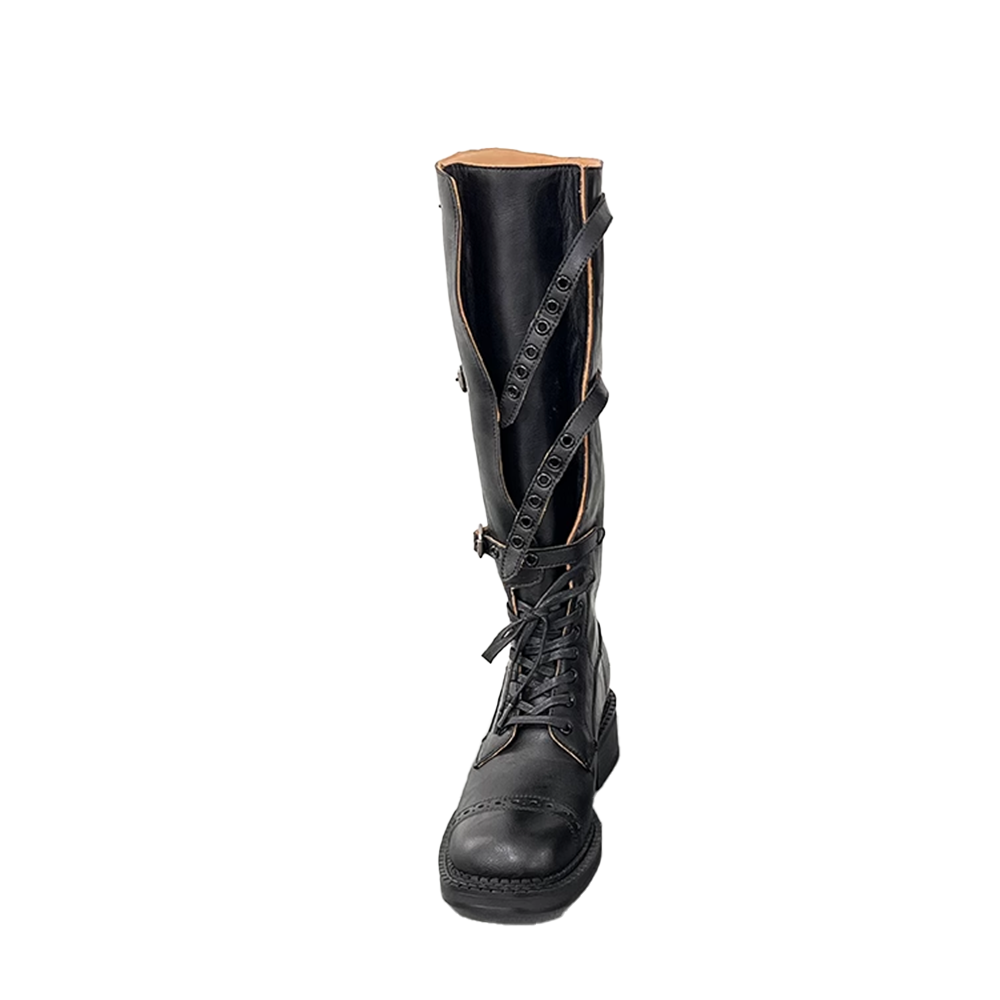 SOVCA Buckled Lace Up Knee High Boots