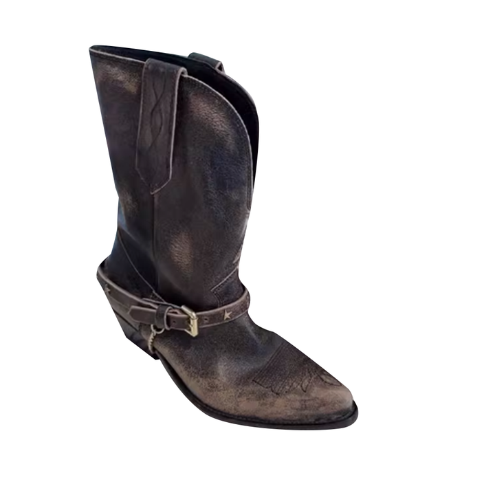 SVENI Distressed Western Cowboy Ankle Boots