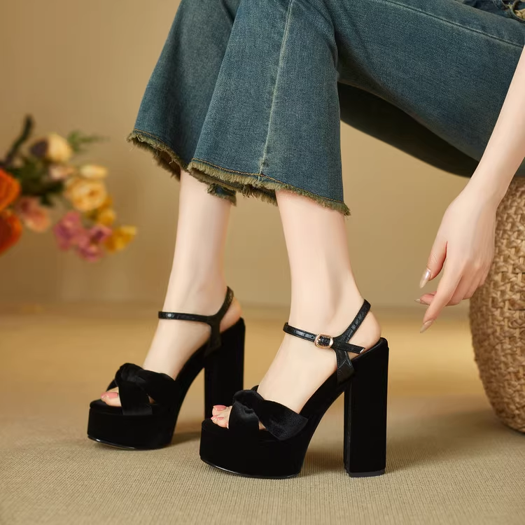 VATHO Bow High Heel Platform Sandals