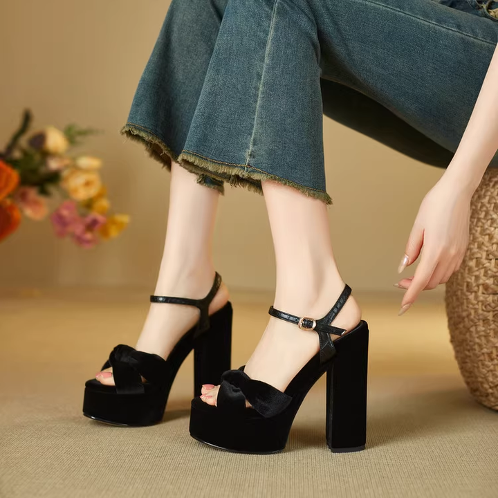 VATHO Bow High Heel Platform Sandals