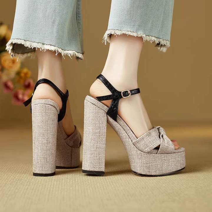 VATHO Bow High Heel Platform Sandals