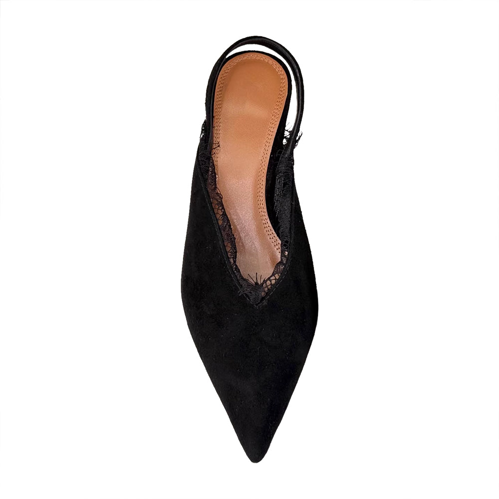 VOLTE Lace Embellished Kitten Heel Sandals