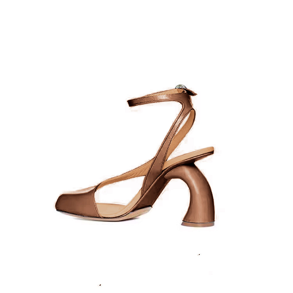 ZACIE Ankle Strap Curved Heel Sandals