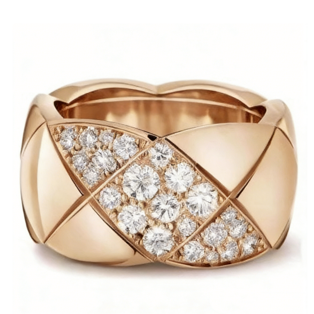 GINEI Wide Bevel Diamond Quilted Ring