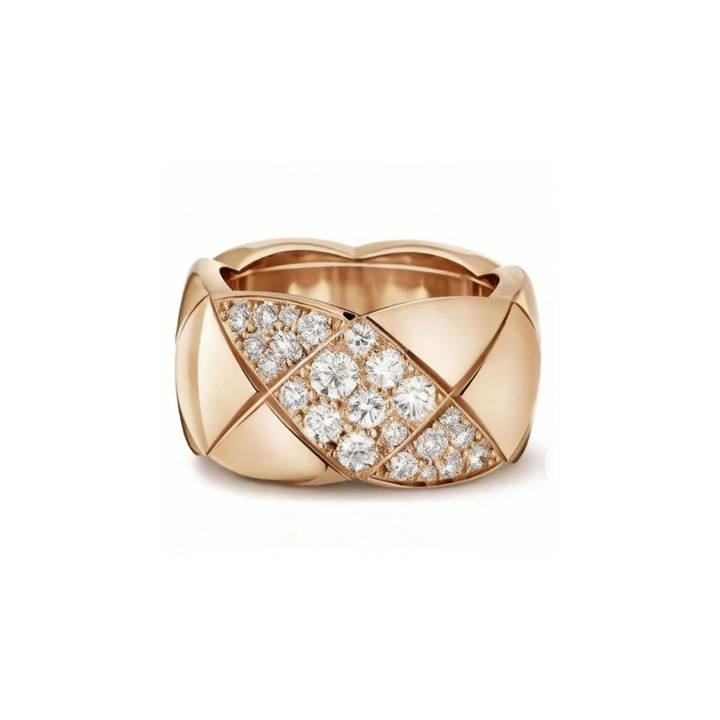 GINEI Wide Bevel Diamond Quilted Ring