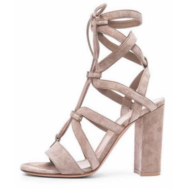 TERRY Lace Up Block Heel Sandals