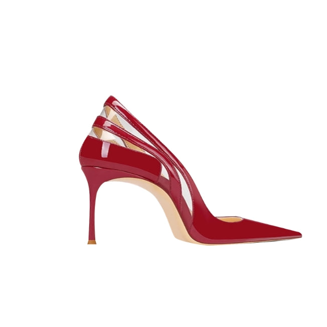 JUNCI Patent Leather And PVC Mid Heel Pumps - 6cm