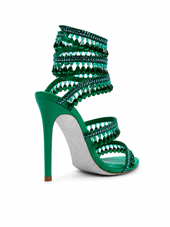 GILDA Serpentina Drip Crystal Wrap Heels Sandals