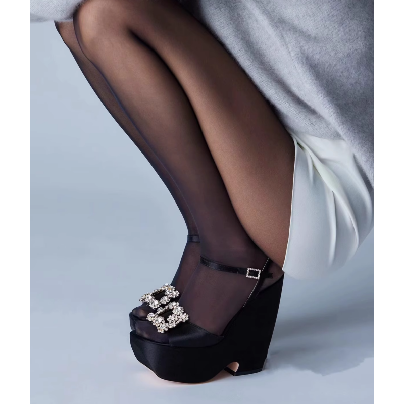 KEUUR Diamante Buckled Wedged Heel Sandals