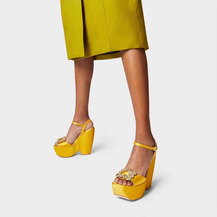 KEUUR Diamante Buckled Wedged Heel Sandals