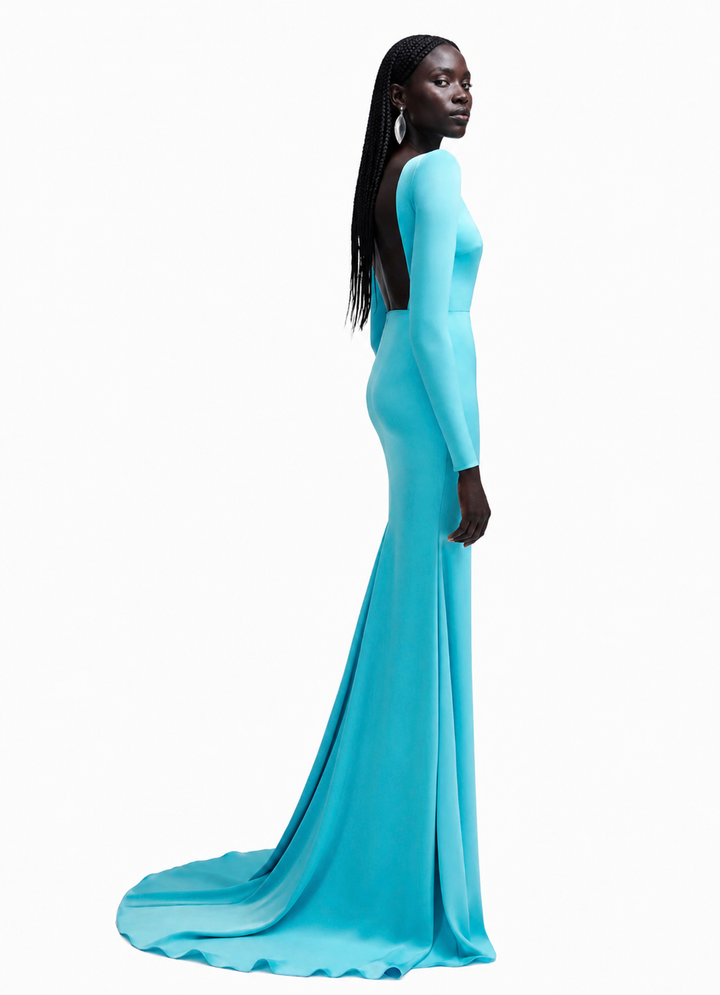 LESCA Backless Maxi Evening Dress Gown