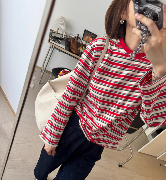 LEVTI Striped Long Sleeves Top