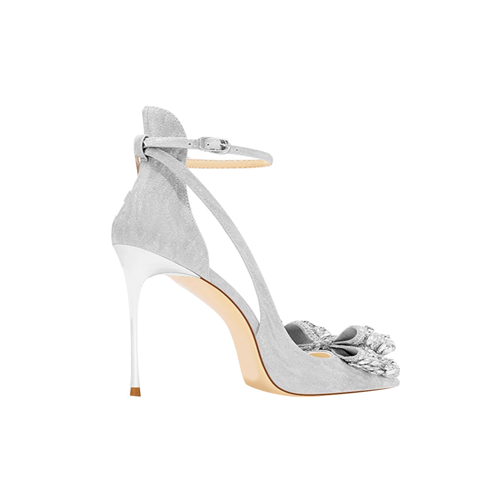 NVOCA Diamante Bow Mid Heel Sandals - 8cm