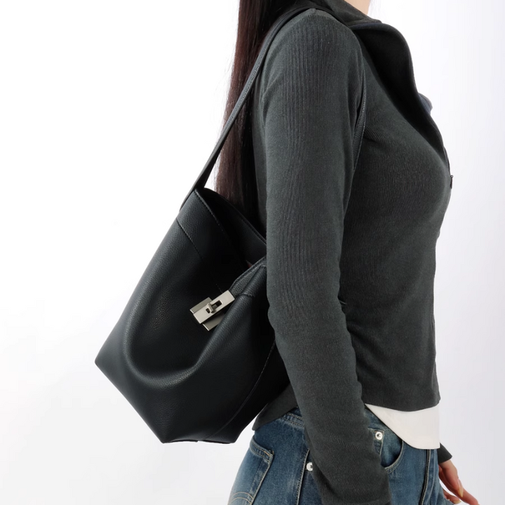 QAITV Metal Lock Bucket Bag