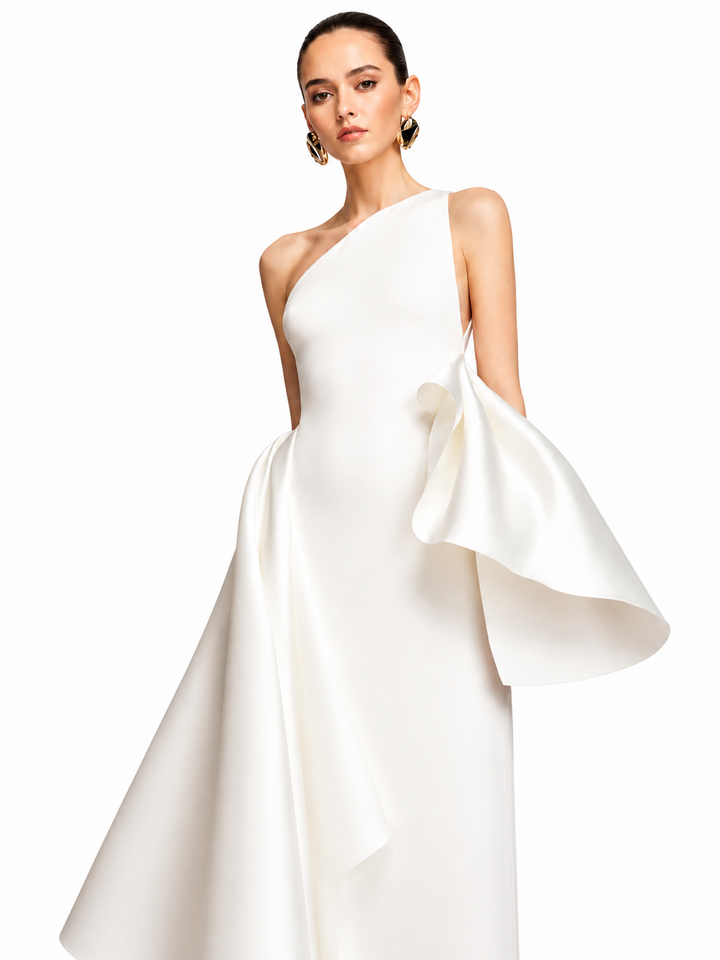 RELVO One-Shoulder Ruffled Evening Dress Gown