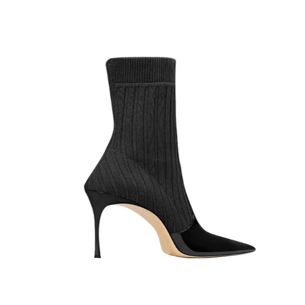 ROFNU Knit And Patent Leather Ankle Boots - 6cm