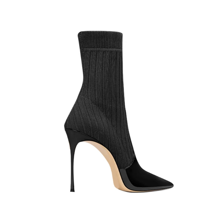 ROFNU Knit And Patent Leather Ankle Boots - 8cm