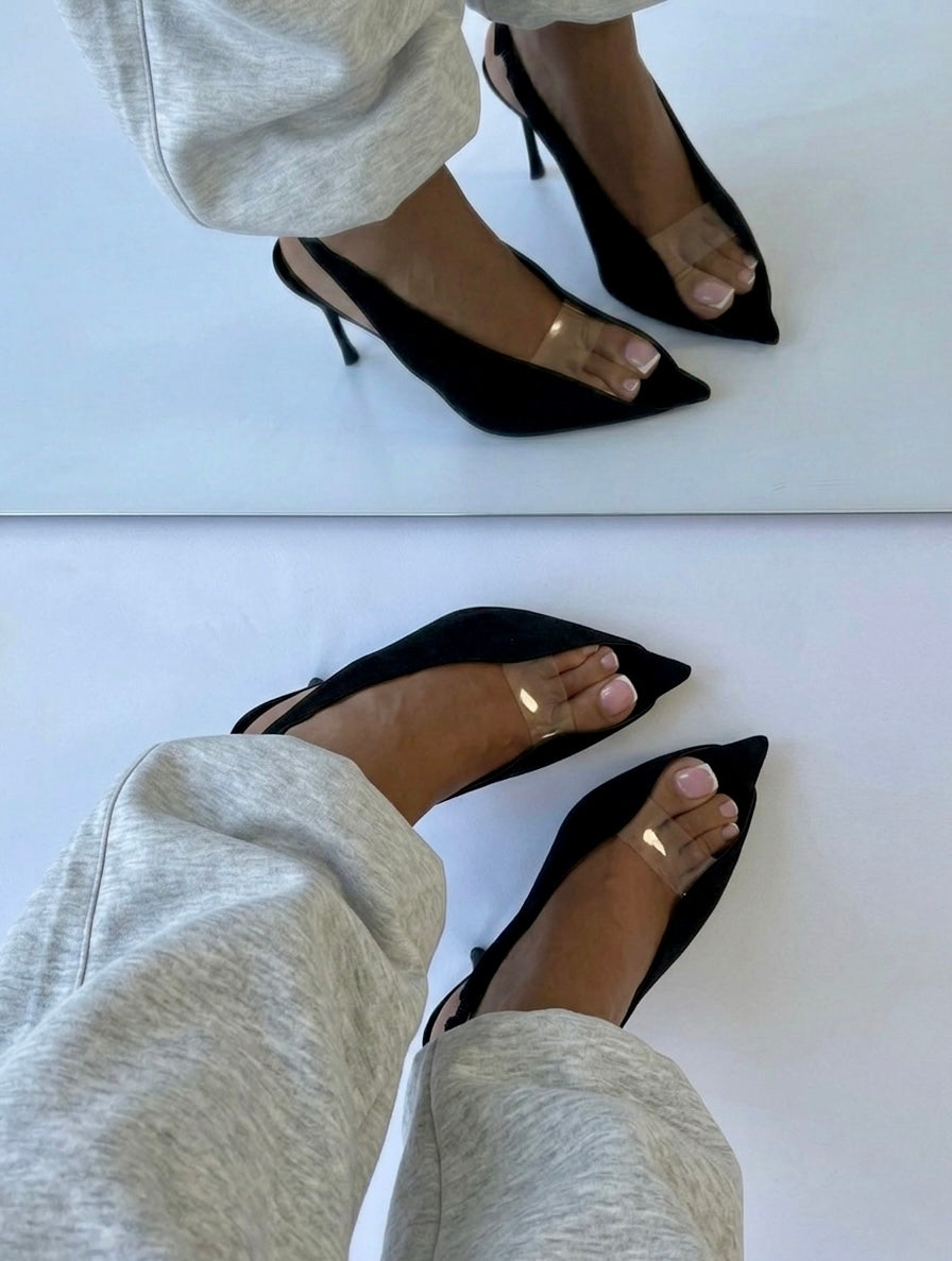 SEVTB SUEDE & PVC HIGH HEEL PUMPS