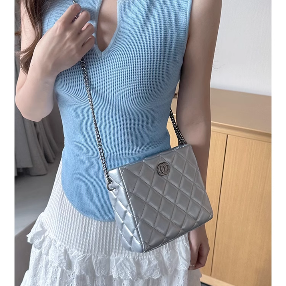 Silver SIENO Quilted Cross Body Bag