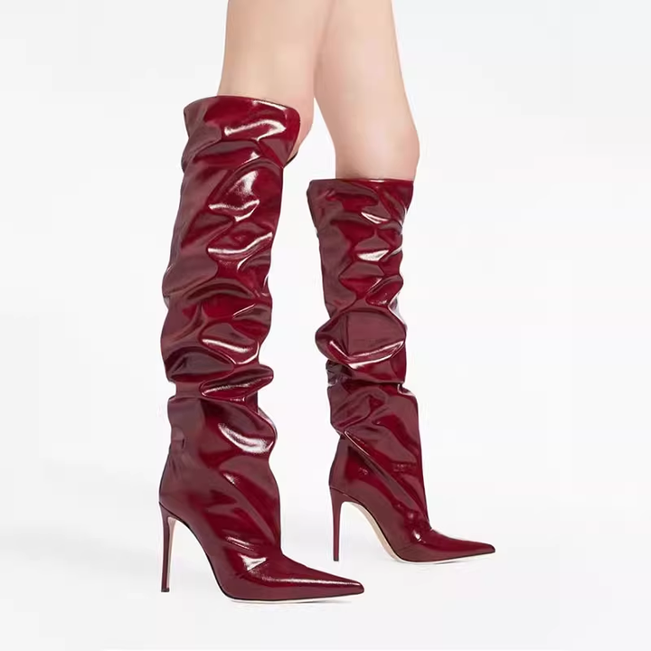 SONUI Patent Leather Stiletto High Heel Knee High Boots