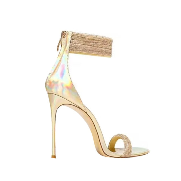 SUDVI Diamante Mid Heel Sandals - 8cm