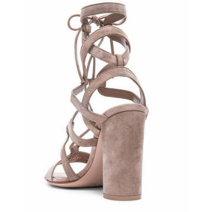 TERRY Lace Up Block Heel Sandals